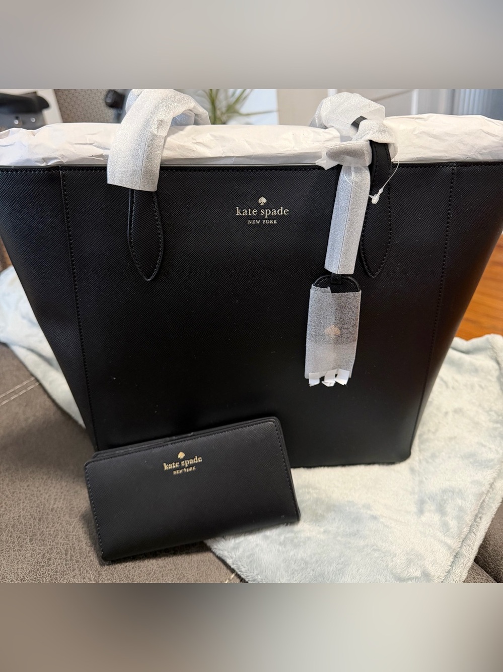 kate spade Black Saffiano Leather Tote with Matching Wallet